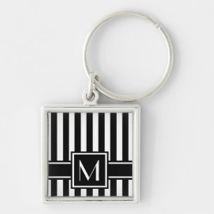 Porte-clés Bande moderne noire avec Monogramme