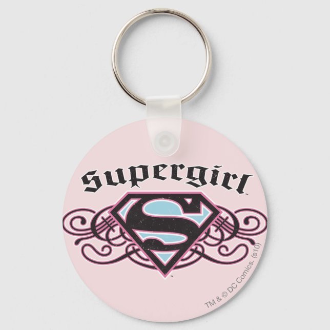 Porte-clés Bandes à épingles supergirl noir et rose (Recto)