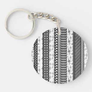 Porte-clés Bandes de Motifs rétro noir et blanc 1