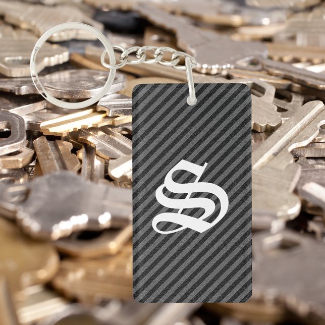 Porte-clés Bandes diagonales minces en noir et gris (Thin Black and Gray Diagonal Stripes Keychain)