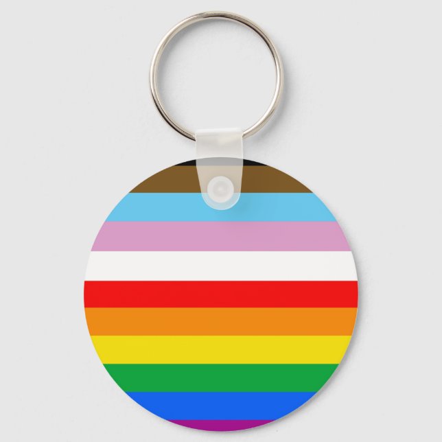 Porte-clés Bandes du drapeau de progrès LGBTQ+ (Recto)