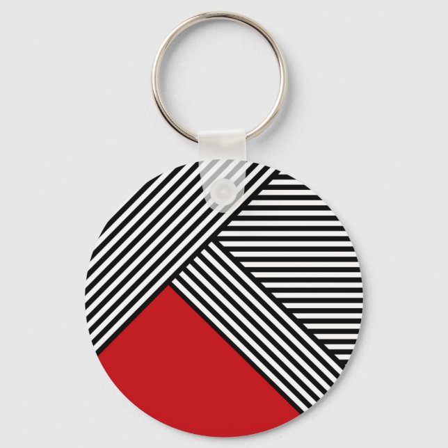 Porte-clés Bandes noires et blanches avec triangle rouge (Recto)