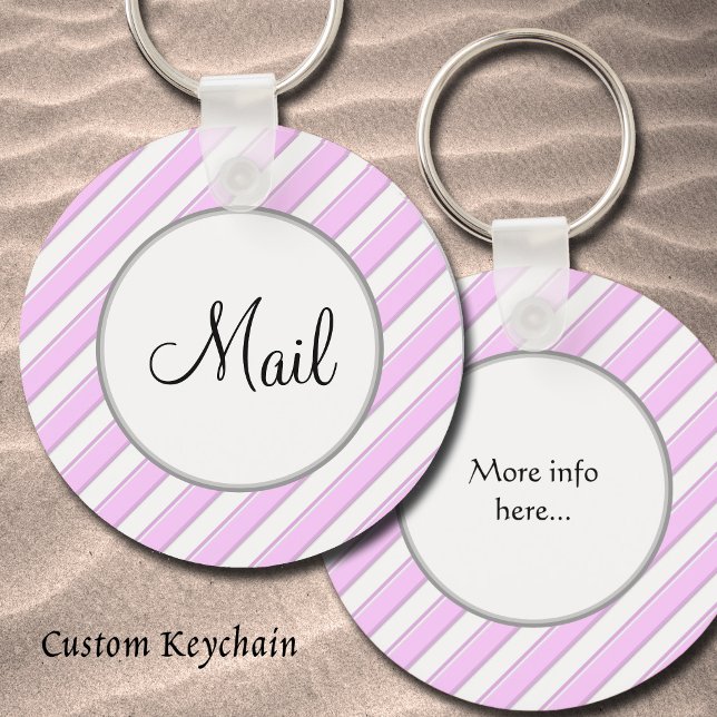 Porte-clés Bandes roses sur une pochette de courrier éditable (Pink and white stripes custom keychain)