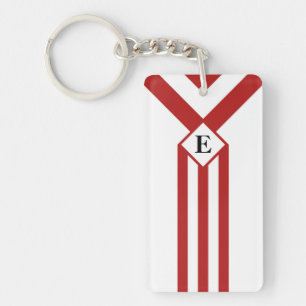 Porte-clés Bandes rouges et Chevrons avec Monogramme sur blan