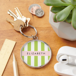 Porte-clés Bandes vertes, Lignes, Motif rayé, Votre Nom