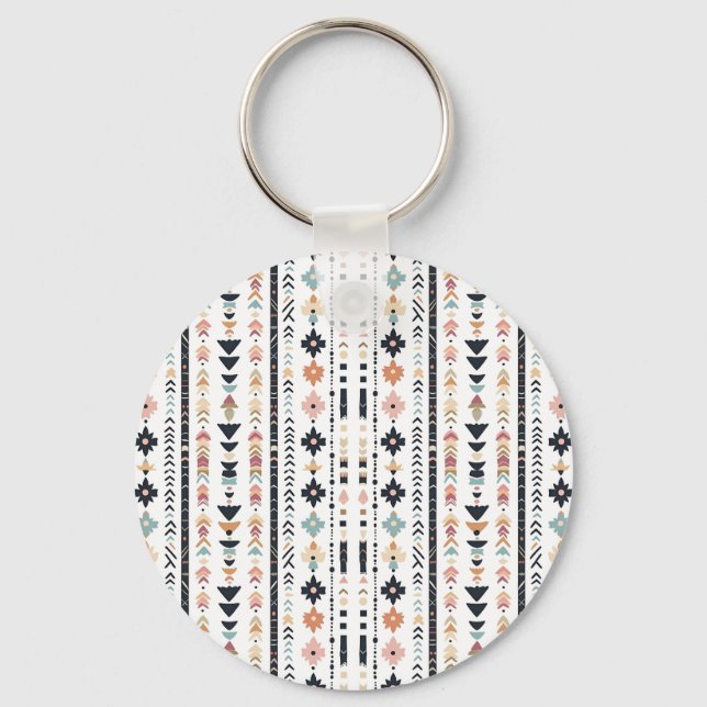 Porte-clés Bandes verticales tribales aztèques boho crème rou (Recto)