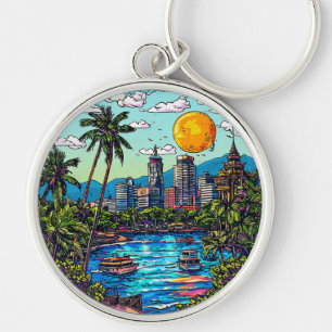 Porte-clés 🌴 Bangkok Thaïlande Coucher de soleil Rivière Voy