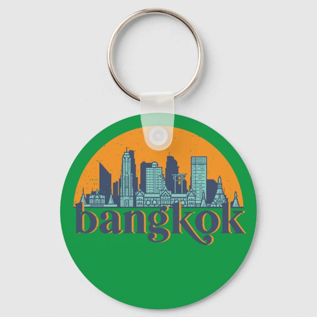 Porte-clés Bangkok Thaïlande Retro City Skyline Cityscape Art (Recto)