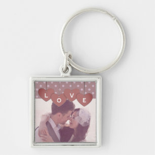 Porte-clés Bannière de cœurs romantiques avec photo personnal