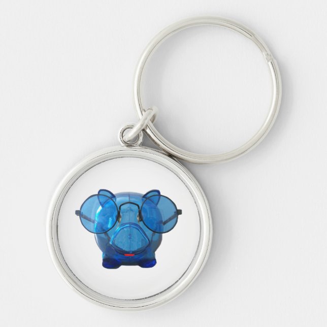 Porte-clés Banque de piggy bleue avec lunettes (Devant)