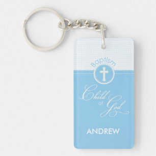 Porte-clés Baptême Bleu Enfant de Dieu, personnalisable