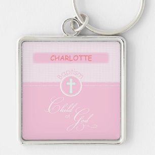 Porte-clés Baptême de petite-fille, nom personnalisé, enfant