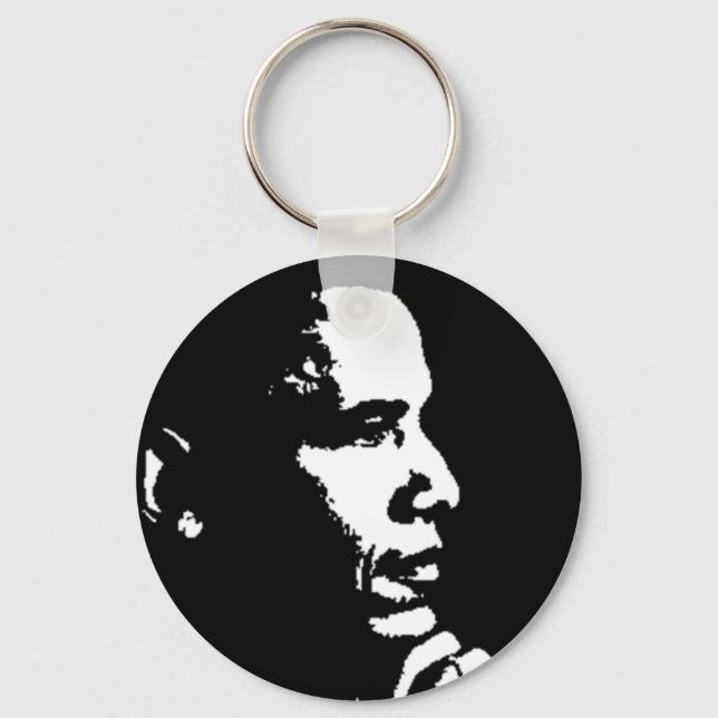 Porte-clés Barack Obama - Profil noir et blanc (Recto)