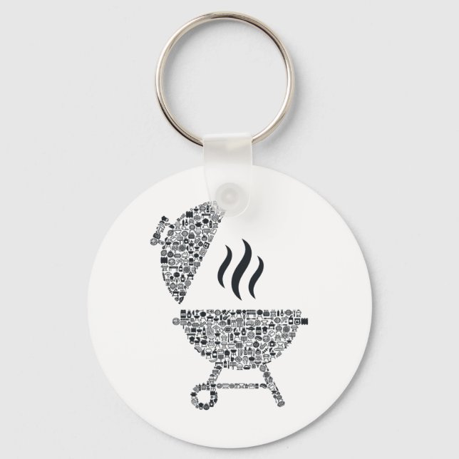 Porte-clés Barbecue Forme Collage Silhouette Grill Cuisinier  (Recto)