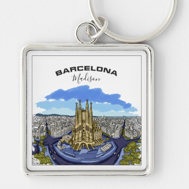 Porte-clés Barcelona Illustration custom name key chains (Devant)