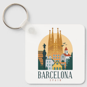 Porte-clés Barcelona Spain Skyline Keychain