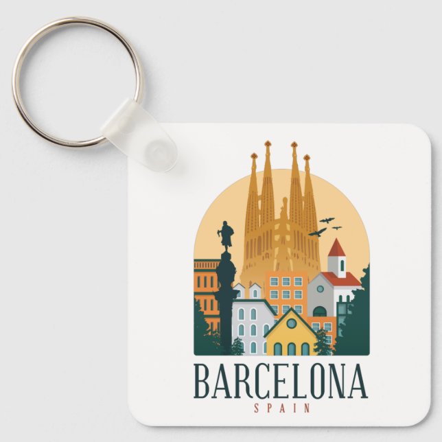 Porte-clés Barcelona Spain Skyline Keychain (Recto)