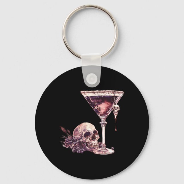 Porte-clés Barman Verre à Martini d'Halloween Crâne Mixologue (Recto)