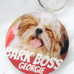 Porte-clés Barre Boss Animal Chien Photo Cool moderne Simple<br><div class="desc">Le design est simple avec un arrière - plan de couleur simple et la typographie sans serif pour un look super-héros.</div>