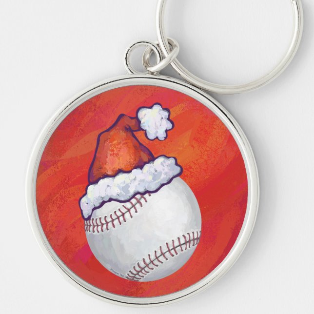 Porte-clés Baseball avec Santa Hat sur Rouge (Devant)