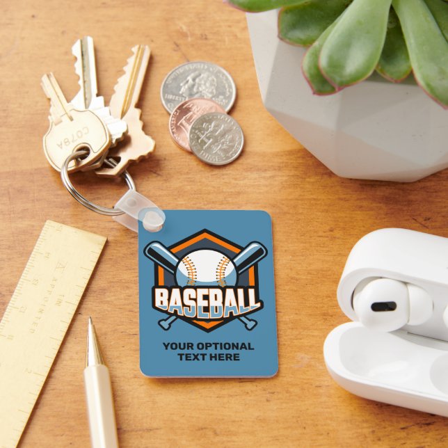 Porte-clés Baseball de texte et de couleur personnalisés (Bureau)