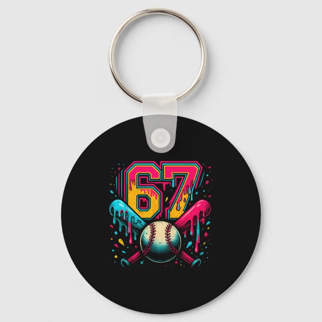 Porte-clés Baseball Drip 6 7 Numéro 67 Six Sept Mème Hommes (Recto)
