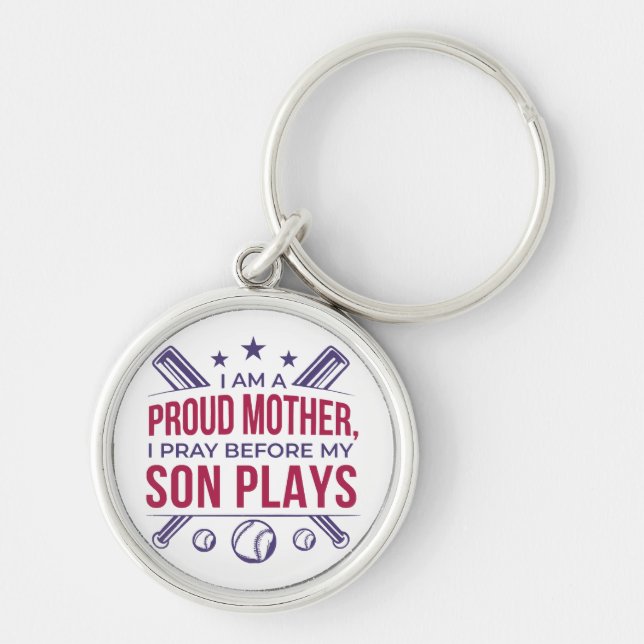 Porte-clés Baseball Fier Mère Je Prie Avant Que Mon Fils Ne J (Devant)