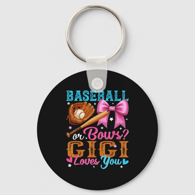 Porte-clés Baseball Or Bows Gigi Loves You Gender Reveal Baby (Recto)