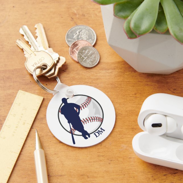 Porte-clés Baseball Player Blue Batter Monogram (Bureau)