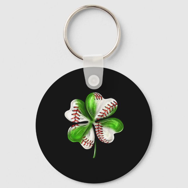Porte-clés Baseball Shamrock St Patrick's Day Clover With Bas (Recto)