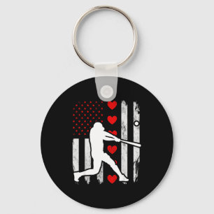Porte-clés Baseball silhouette cœur drapeau américain cœurs a