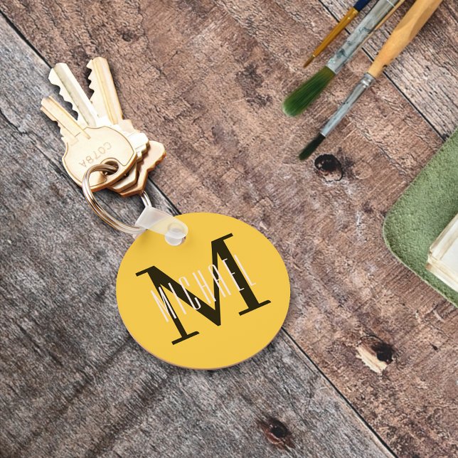 Porte-clés Basic Bold Monogram Initial & First Name Yellow (Créateur téléchargé)
