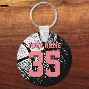Porte-clés basket avec numéro de maillot rose cora