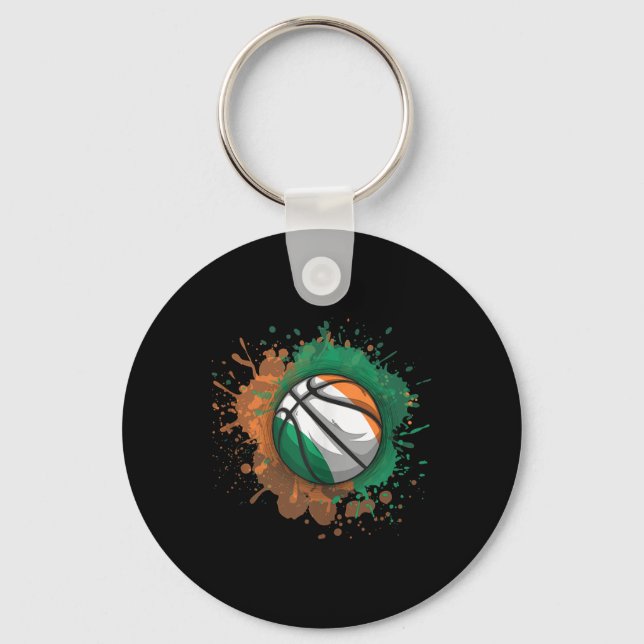 Porte-clés Basket-ball avec Débardeur drapeau Irlande (Recto)