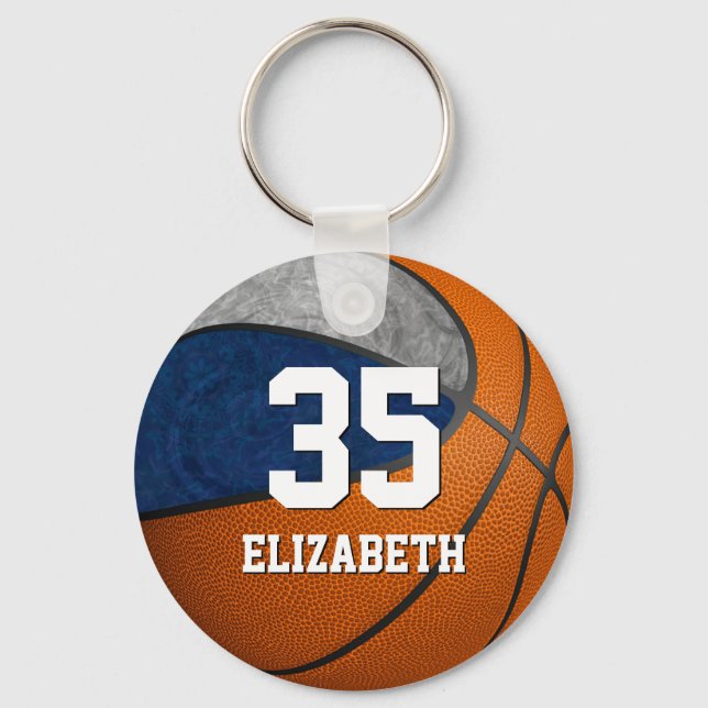 Porte-clés basket-ball bleu gris filles école couleurs (Recto)
