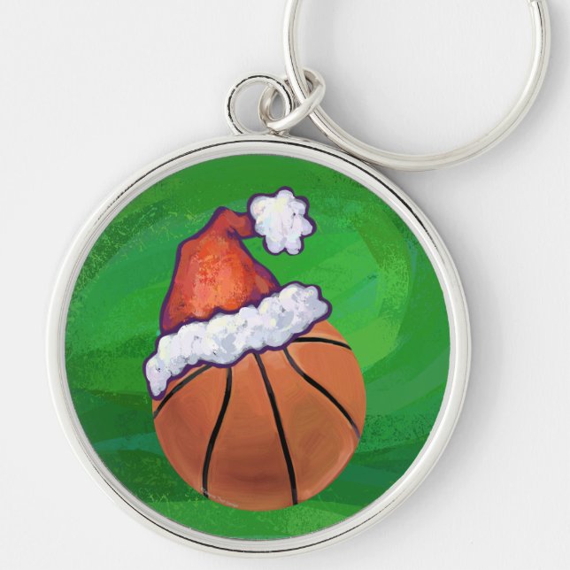 Porte-clés Basket-ball de Santa Hat sur Green (Devant)