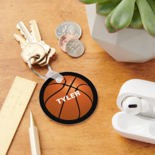 Porte-clés Basketball, nom DIY en blanc, noir