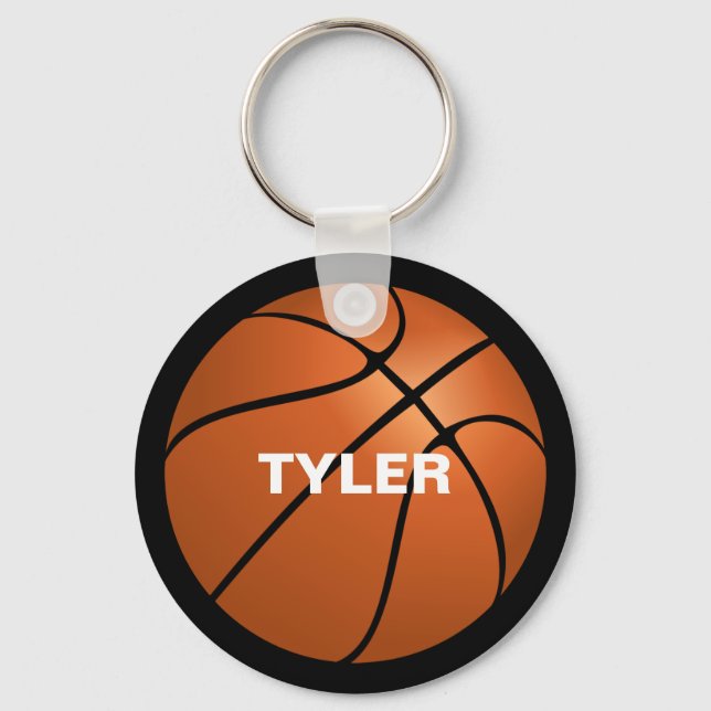 Porte-clés Basketball, Nom en Blanc, Double Face, Noir (Recto)