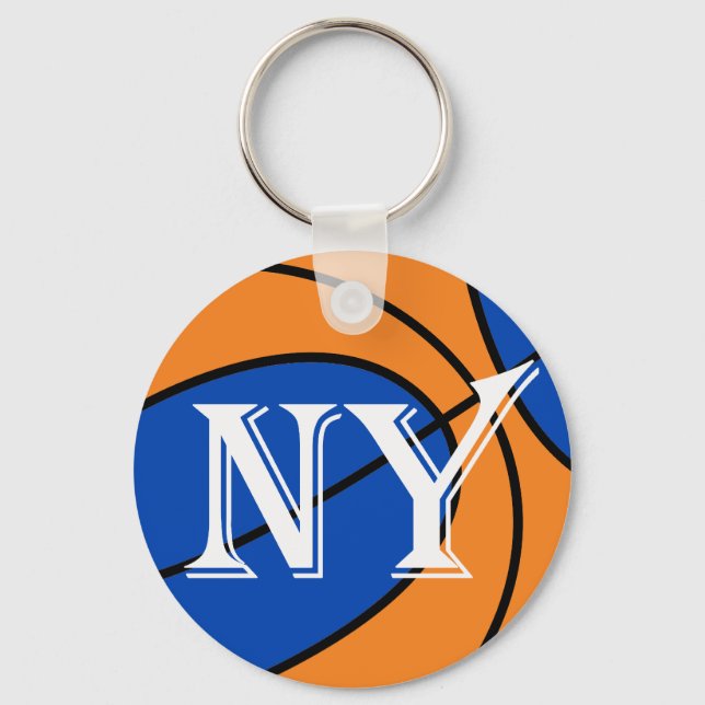 Porte-clés basketball orange bleu new york (Recto)