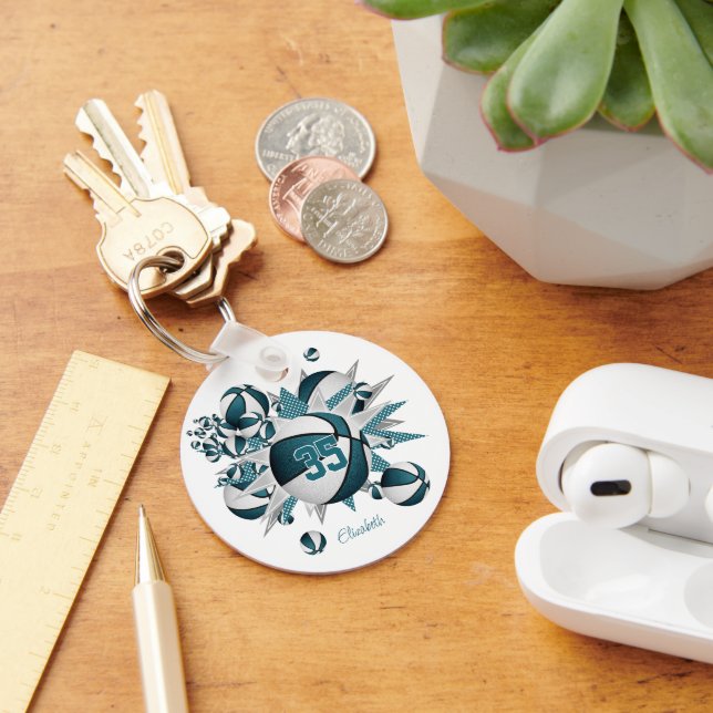 Porte-clés Basketball turquoise stars filles cadeaux sportifs (Bureau)