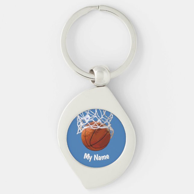 Porte-clés Basketball Your Name Custom Steel Blue Background (Devant)