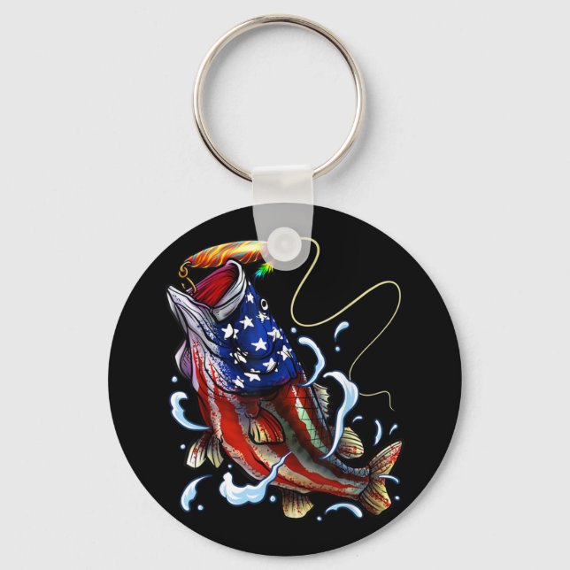 Porte-clés Basse Pêche Poisson Drapeau américain Pêche patrio (Recto)