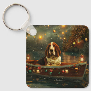 Porte-clés Basset Hound Noël Festive Voyage