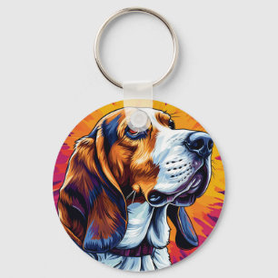 Porte-clés 🐶 Basset Hound Sur Fond Coloré Pour Utilisation Q