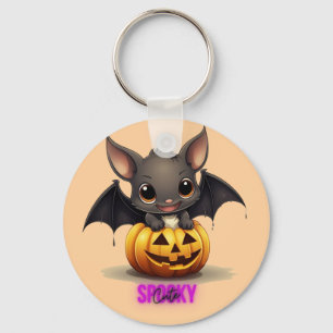 Porte-clés Bat adorable sur Citrouille mignonne Halloween Déc
