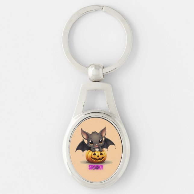 Porte-clés Bat adorable sur Citrouille mignonne Halloween Déc (Devant)