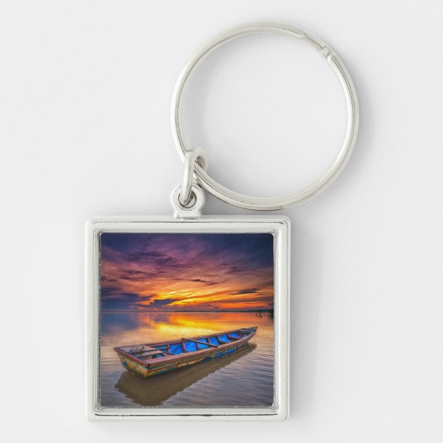 Porte-clés Bateau de pêche à la plage du lever de soleil | (Devant)