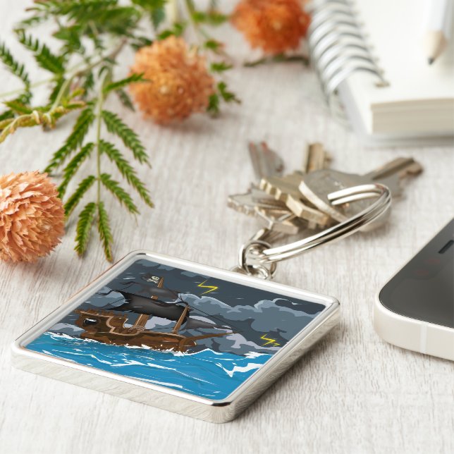 Porte-clés Bateau pirate dans la tempête (Côté)