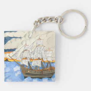 Porte-clés Bateau pirate en mer Porte - clé