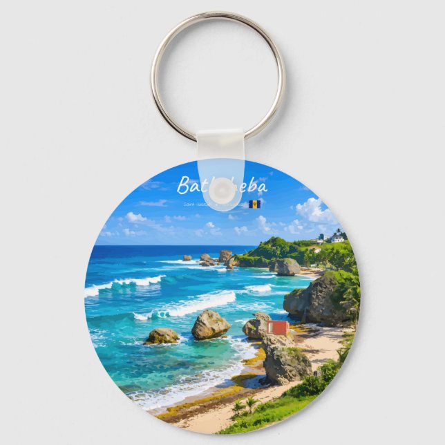 Porte-clés Bathsheba, Barbade - Côte de plage tropicale (Recto)